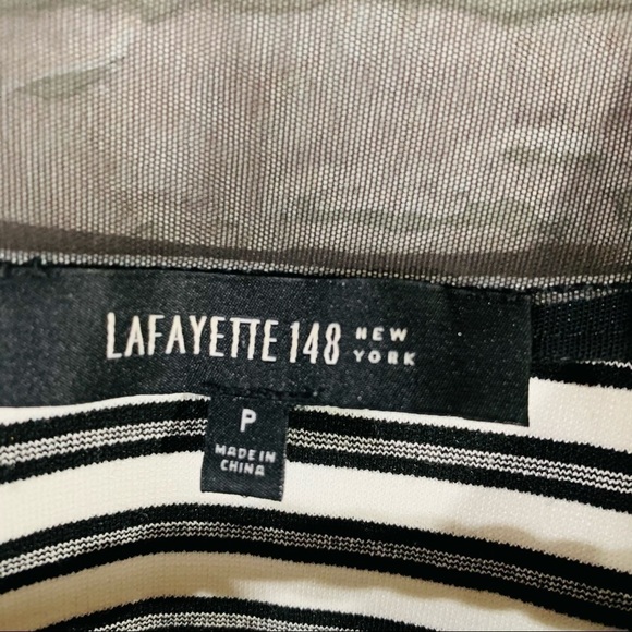 Lafayette 148 Short Sleeve Striped Zip Front Top - Picture 5 of 9